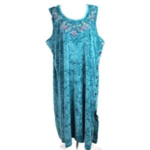 Vintage 90s Anthony Richards Green Velvet Dress Jumper Sleeveless Embroidery 3X